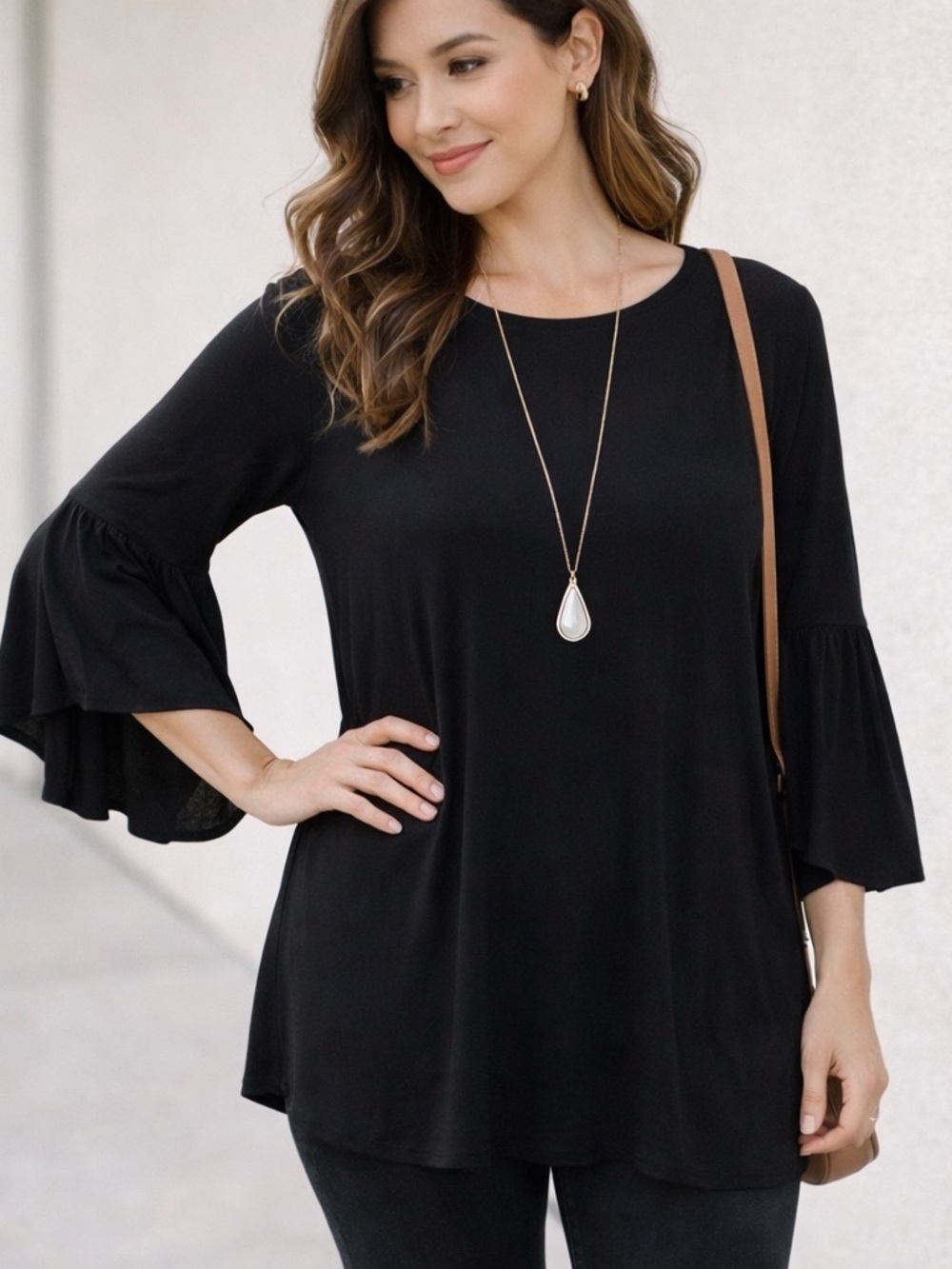 Agnes & Dora Bell Sleeve Tunic Top Blouse Fluid Split Sleeves Black XXL